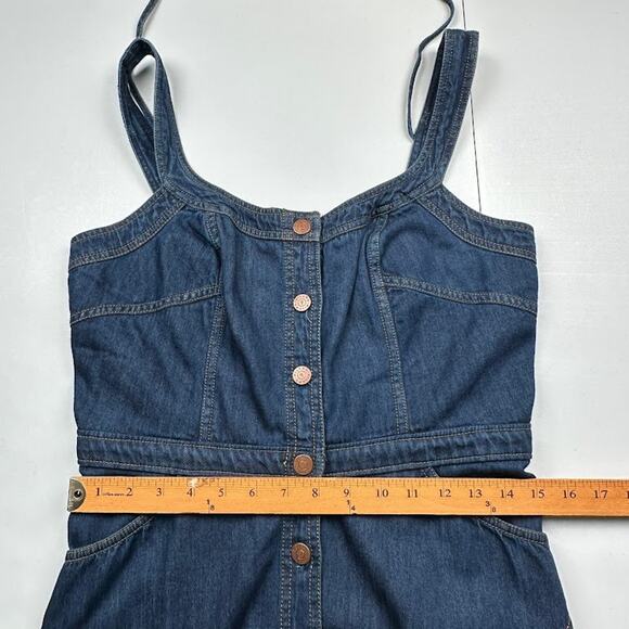 Pilcro Anthropologie Dress Womens Medium Blue Denim Button Midi Sleeveless Boho - Picture 12 of 15